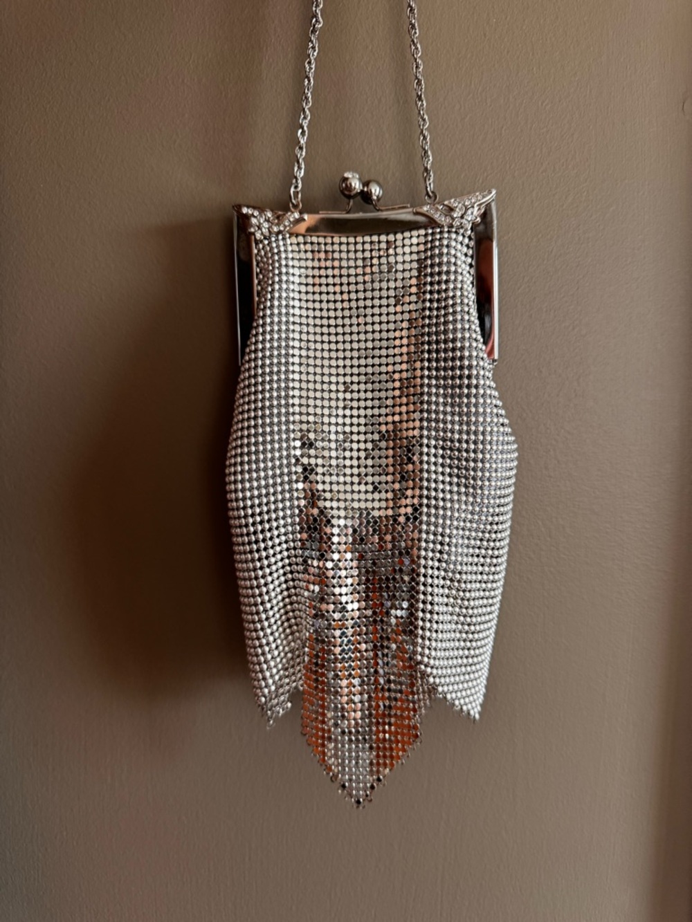 Whiting & Davis Teal-Lined Metal Frame Evening Bag